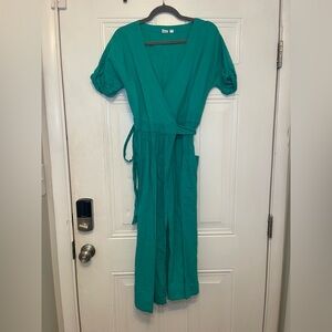 GAP Turquoise Linen Blend Wrap Dress